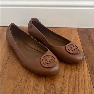 Michael Kors Brown Leather Logo Flats Size 10